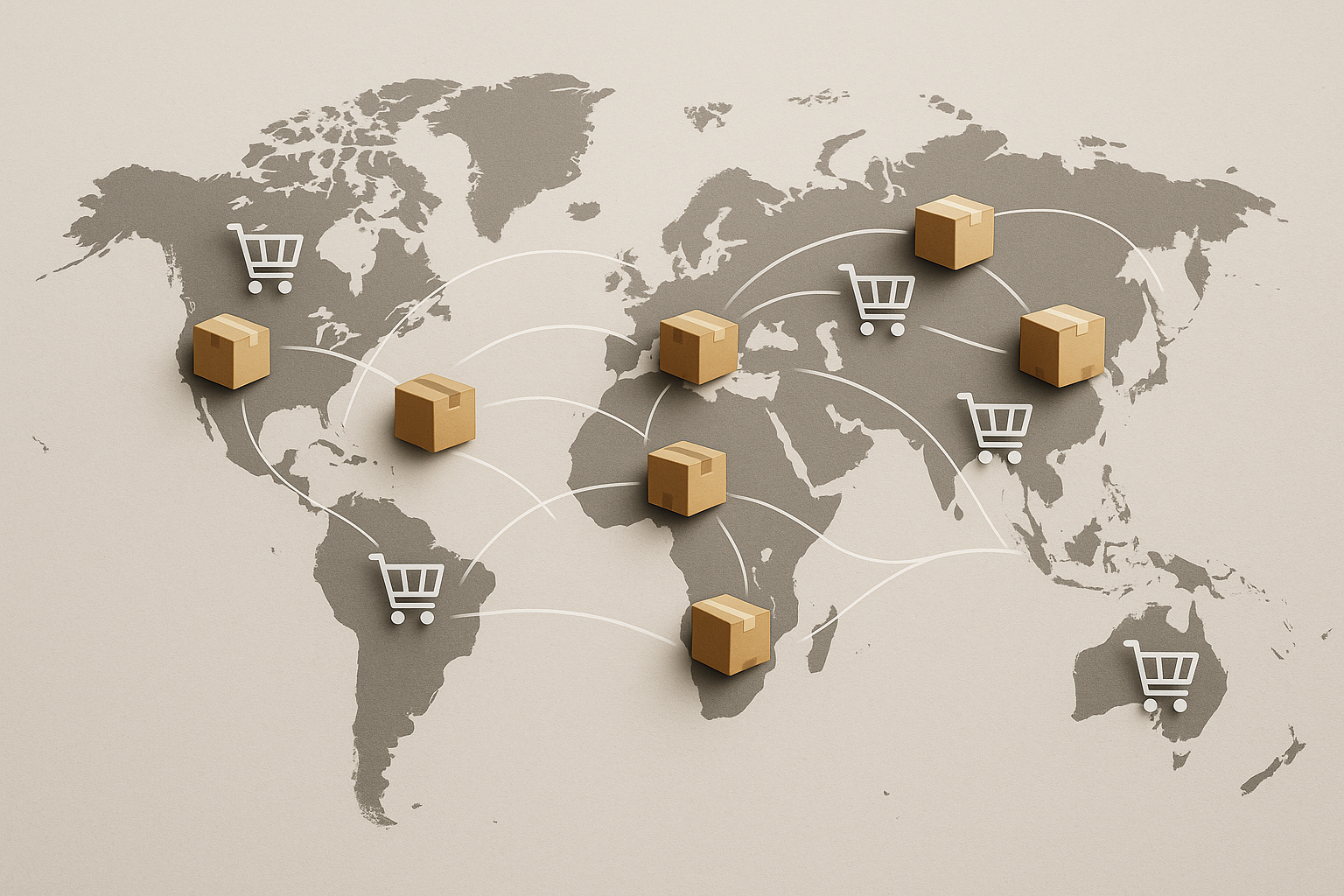 Rappresentazione dei flussi globali del commercio elettronico tra paesi e canali digitali