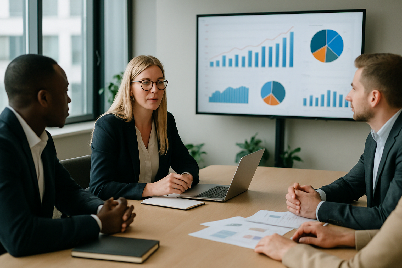 Team di lavoro in un ufficio moderno durante una riunione manageriale