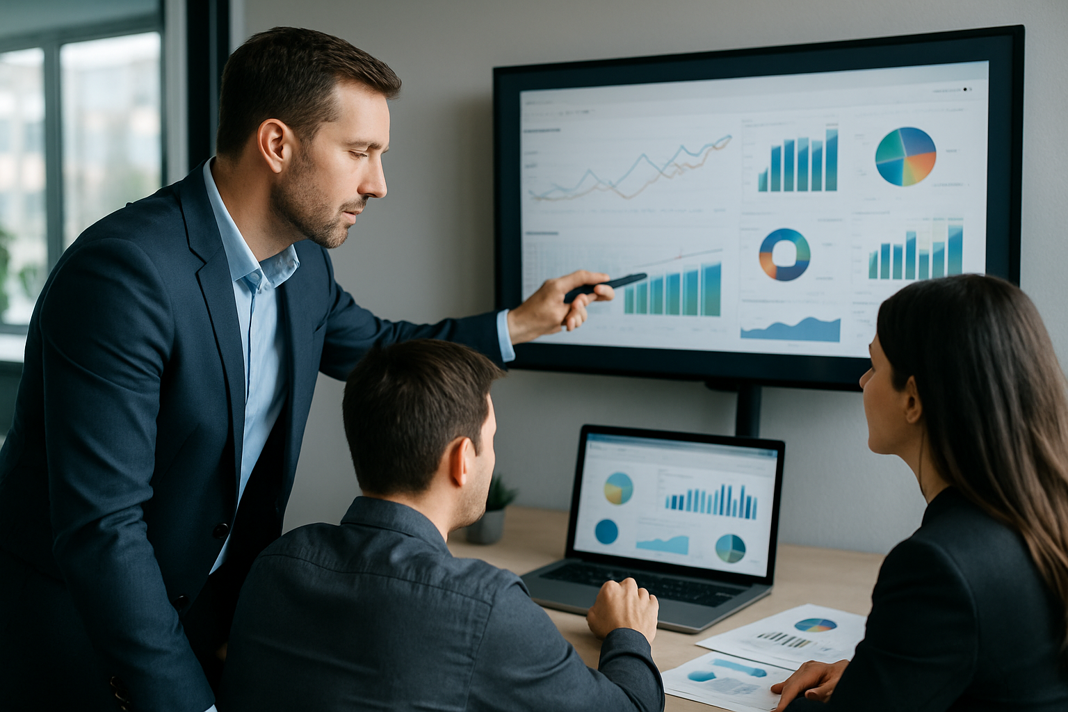 Team aziendale che analizza dati e KPI durante un progetto di trasformazione tecnologica