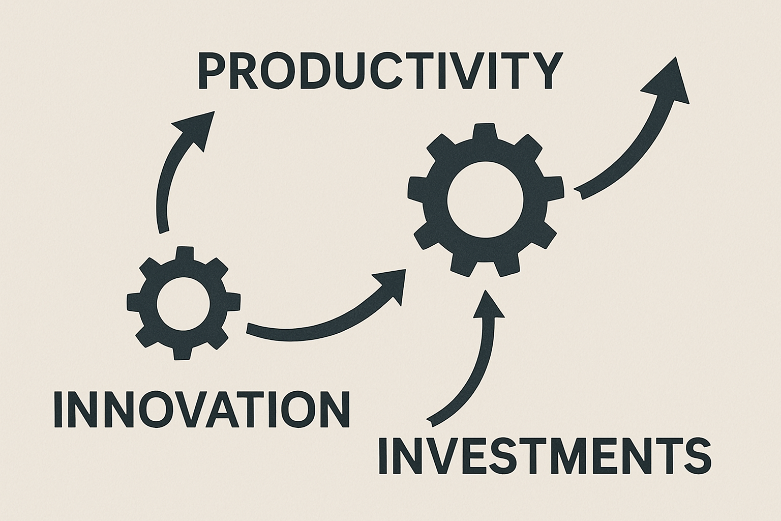 Schema concettuale dei canali con cui le politiche industriali influenzano produttività, investimenti e innovazione