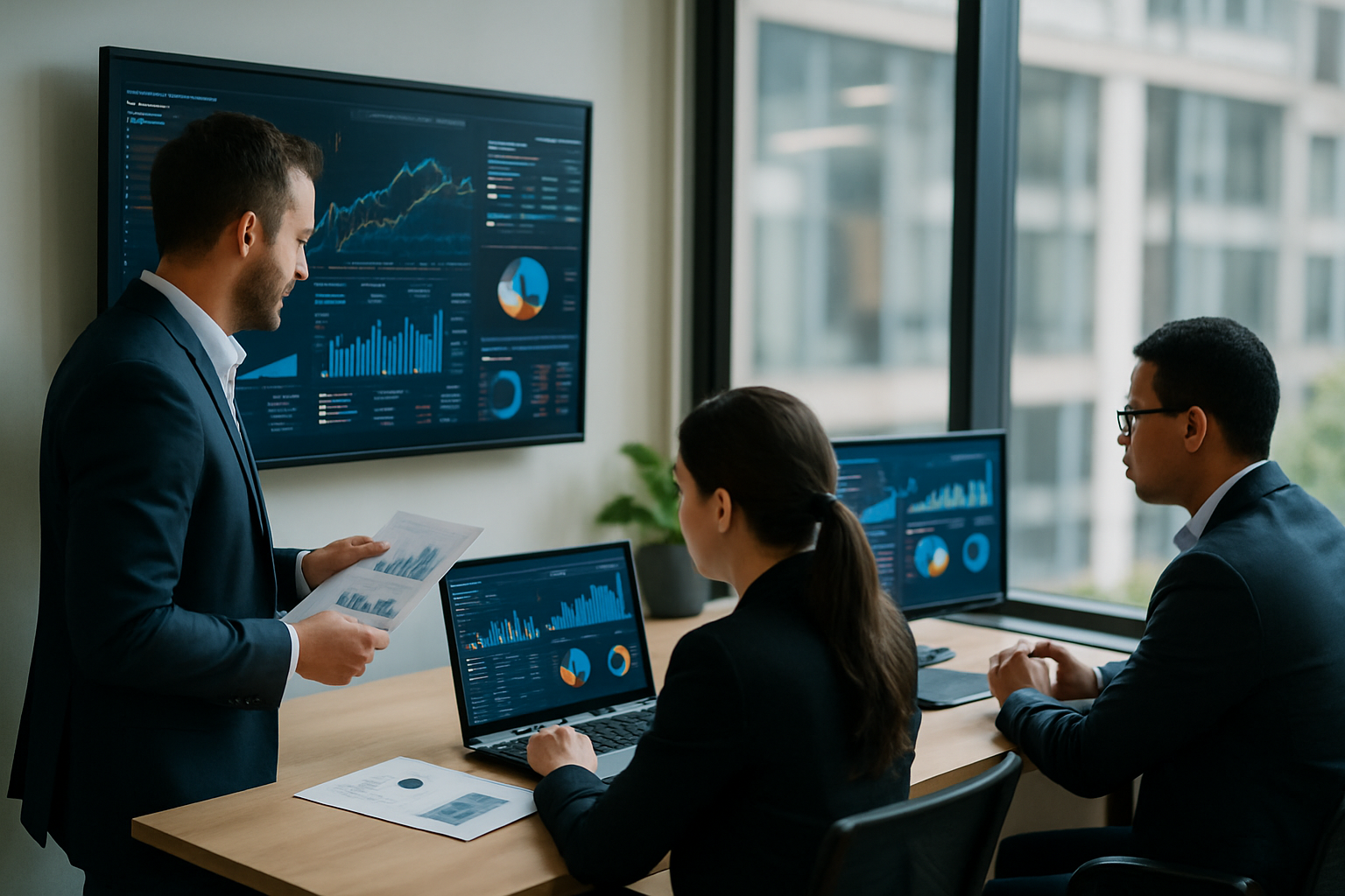 Team aziendale che analizza dati e KPI per una strategia digitale