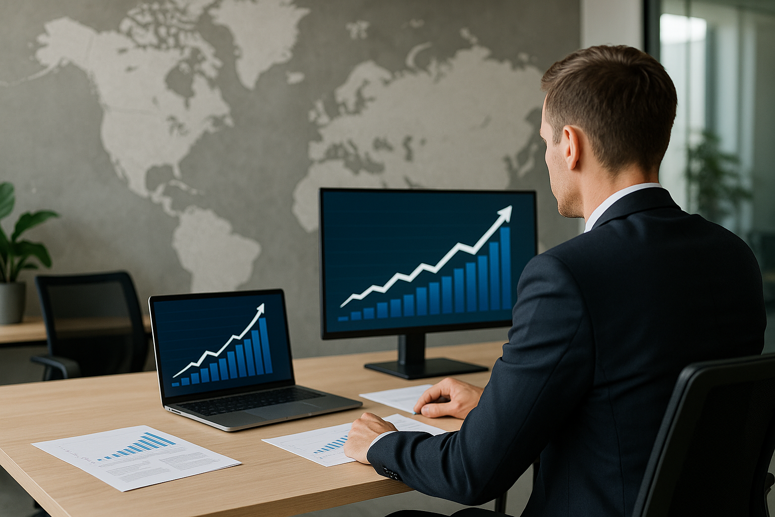 Team aziendale che analizza dati e strategie di espansione sui mercati globali