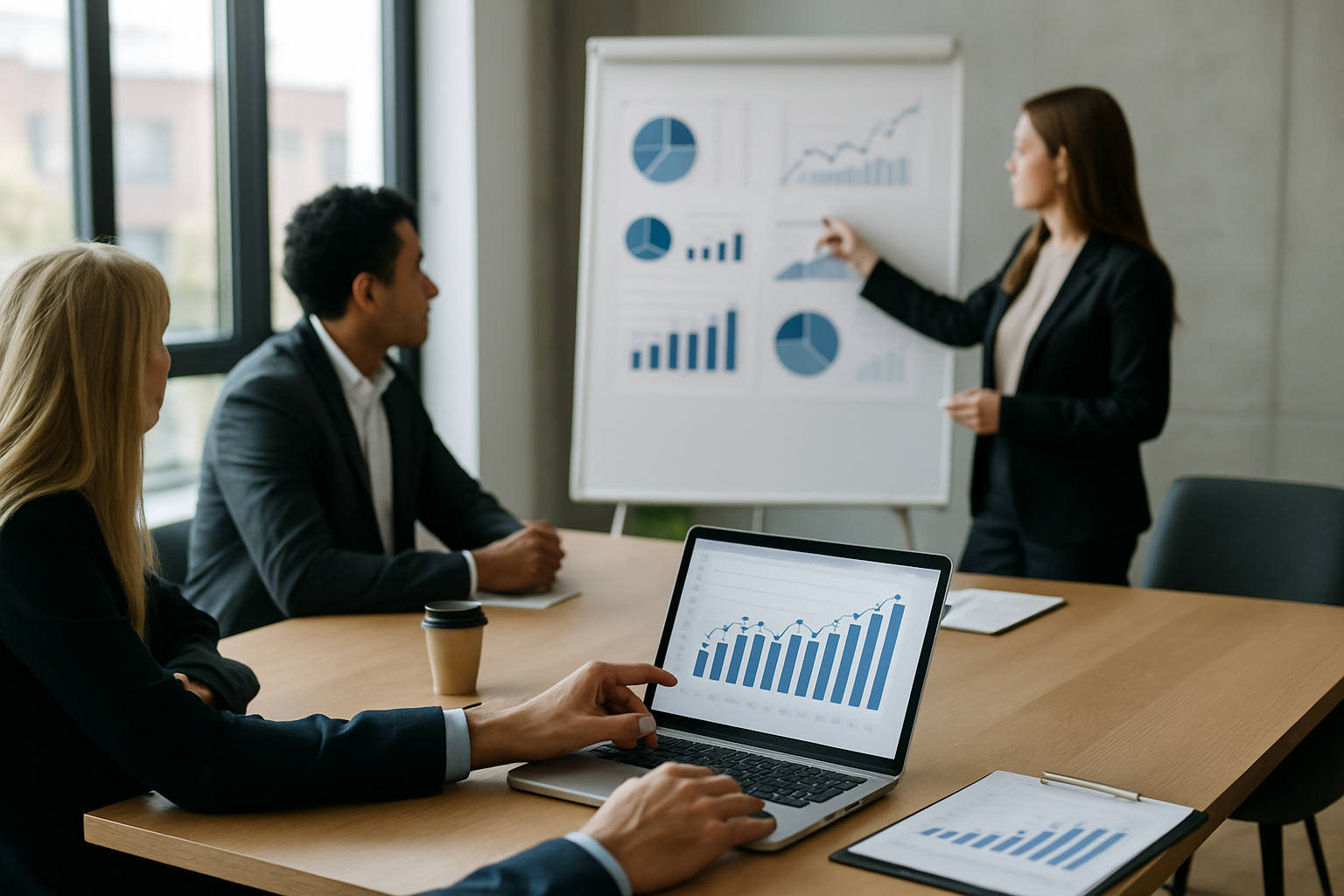 Team aziendale che analizza indicatori di performance e pianifica investimenti per la crescita