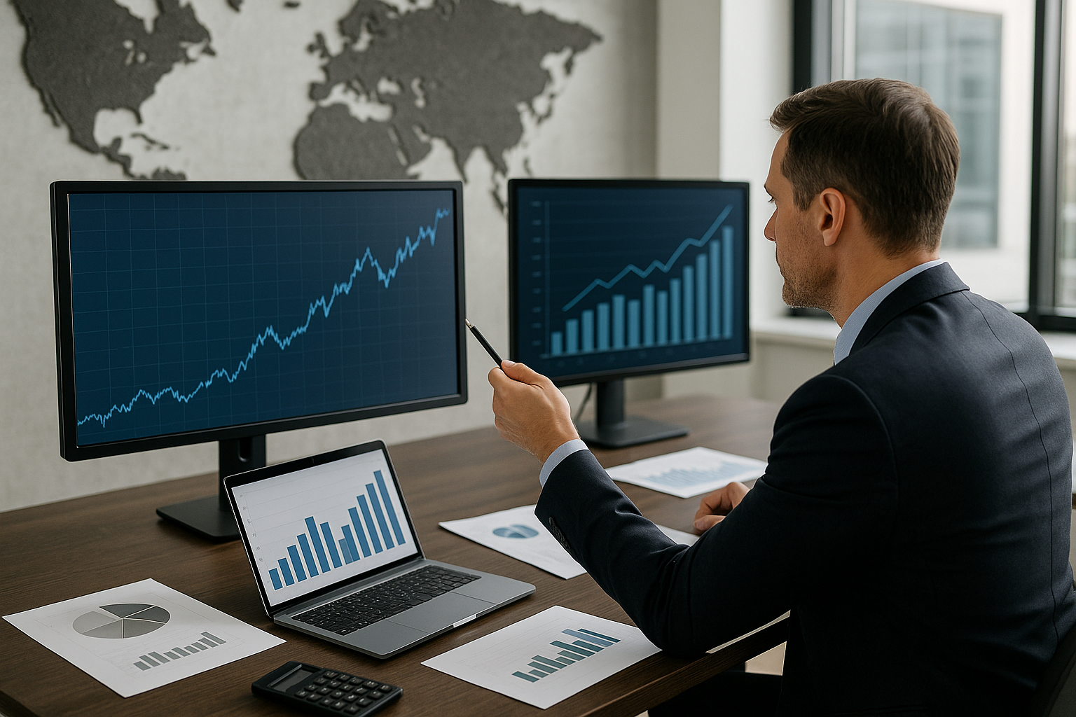 Team aziendale che analizza dati e strategie per competere sui mercati globali