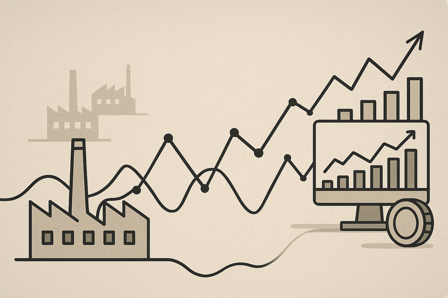 Illustrazione concettuale del legame tra economia reale e mercati finanziari tramite tassi, credito e aspettative