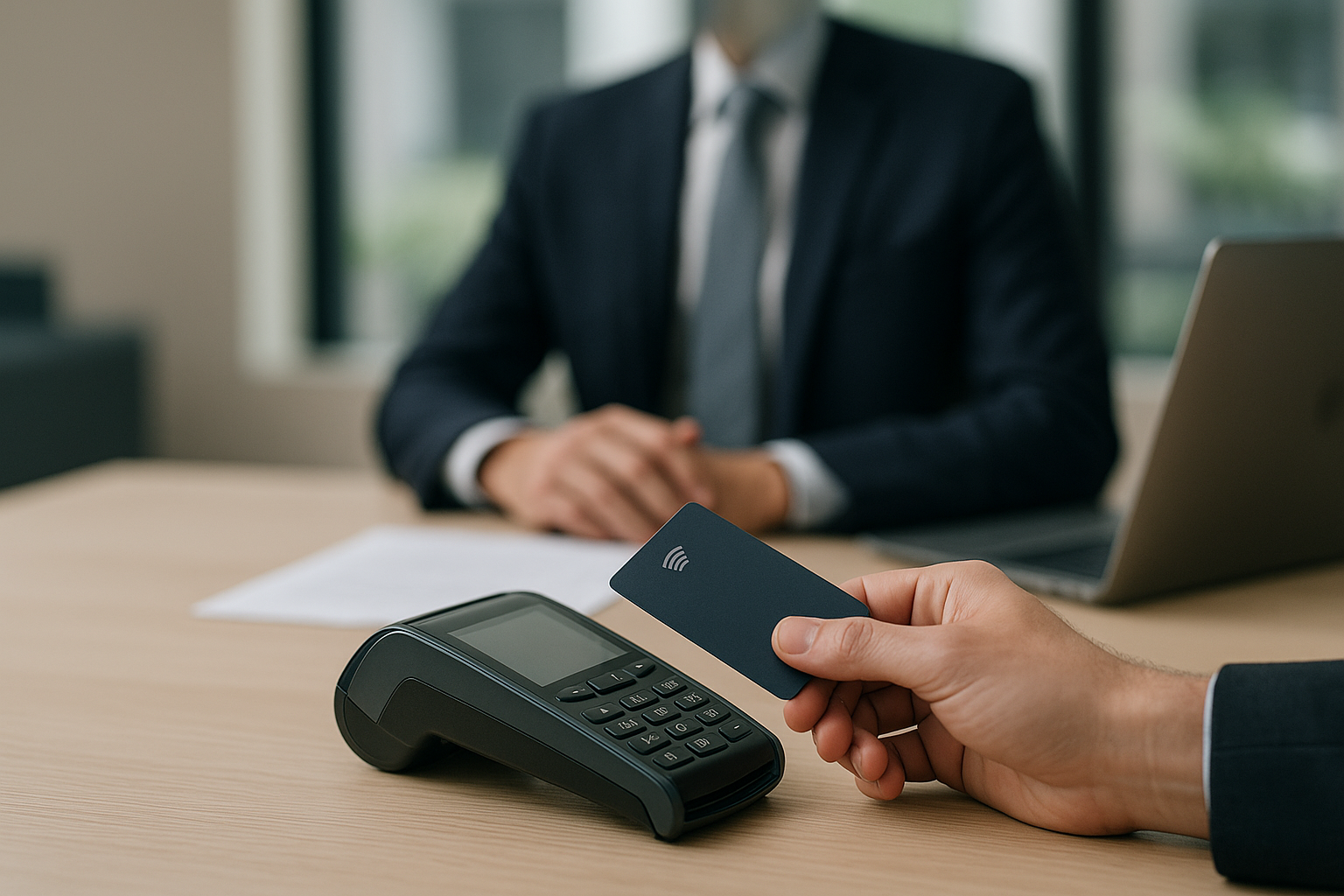 Pagamento contactless con carta su terminale POS moderno