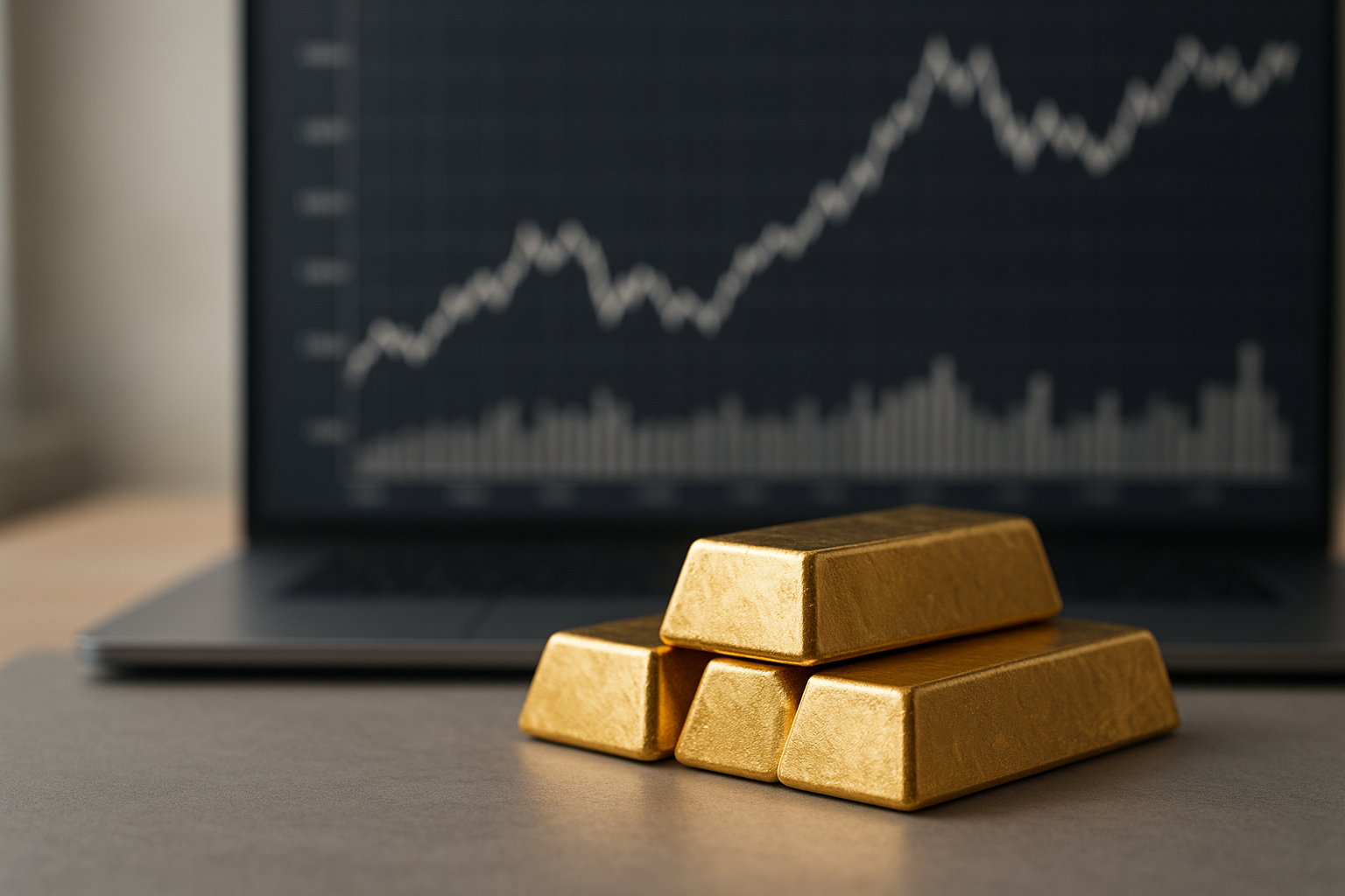 Lingotti d’oro accanto a un grafico finanziario astratto che richiama la protezione nei periodi di incertezza