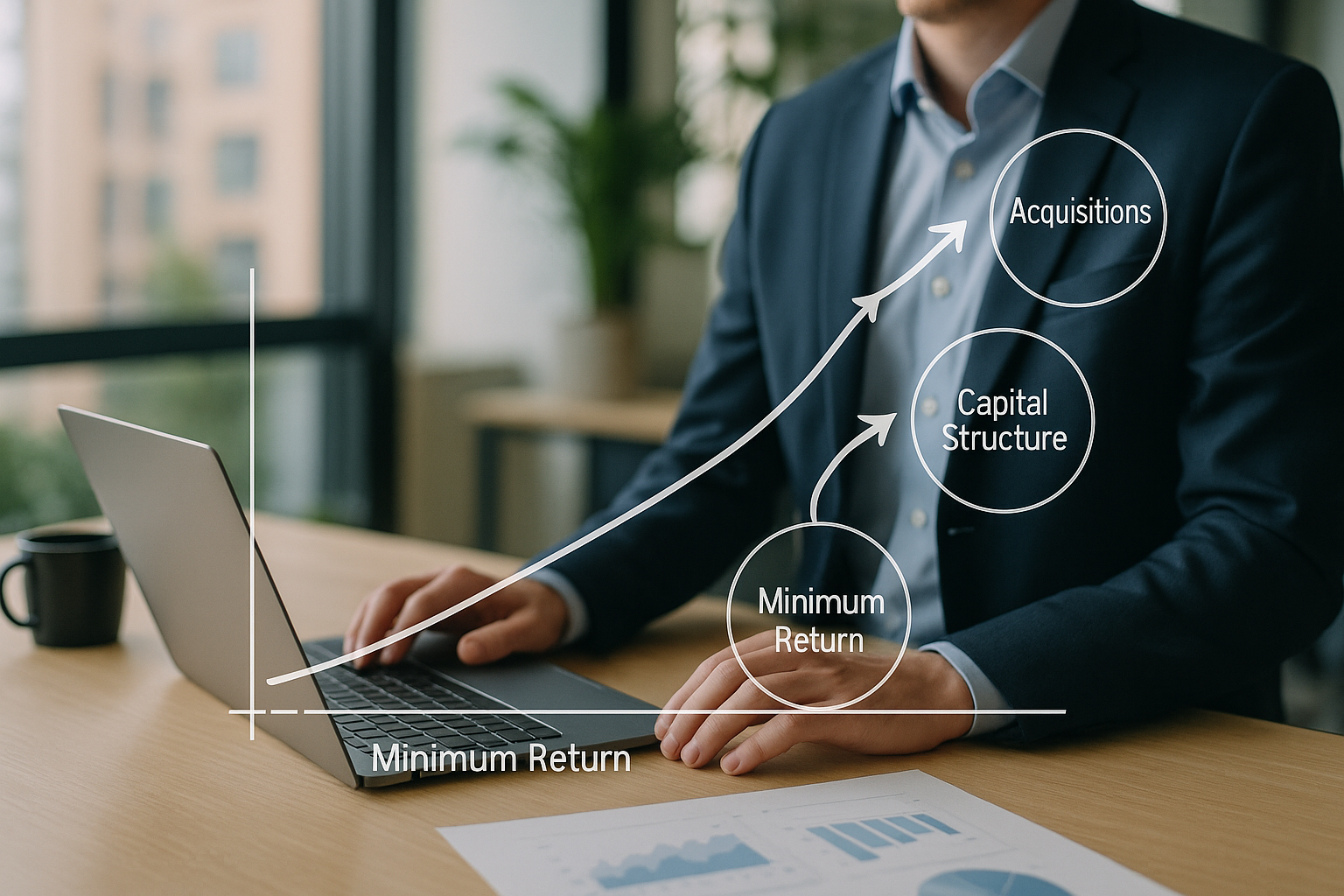 Schema concettuale del costo del capitale come soglia che influenza investimenti, fusioni e acquisizioni